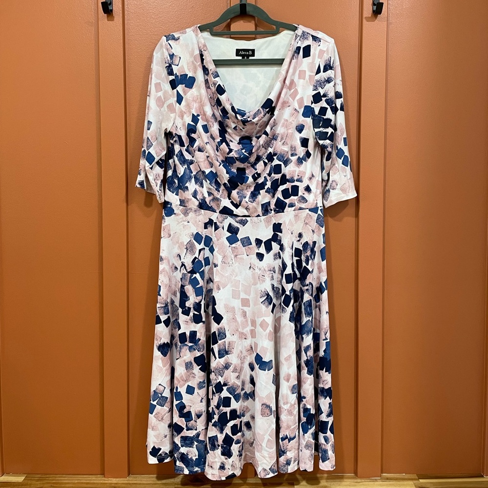 A line flowy dress with half sleeves and slouchy neckline